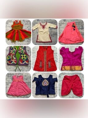 Girls Cultural Outfit Set Dress Kurta Skirt Vest Boho Ethnic Colorful Bundle